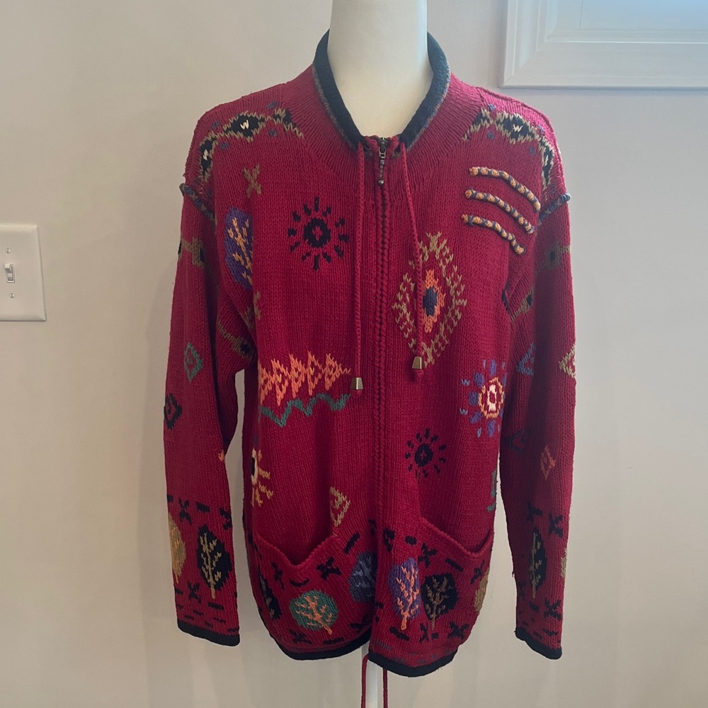 Icelandic Design Women's Red Cardigan Size Medium